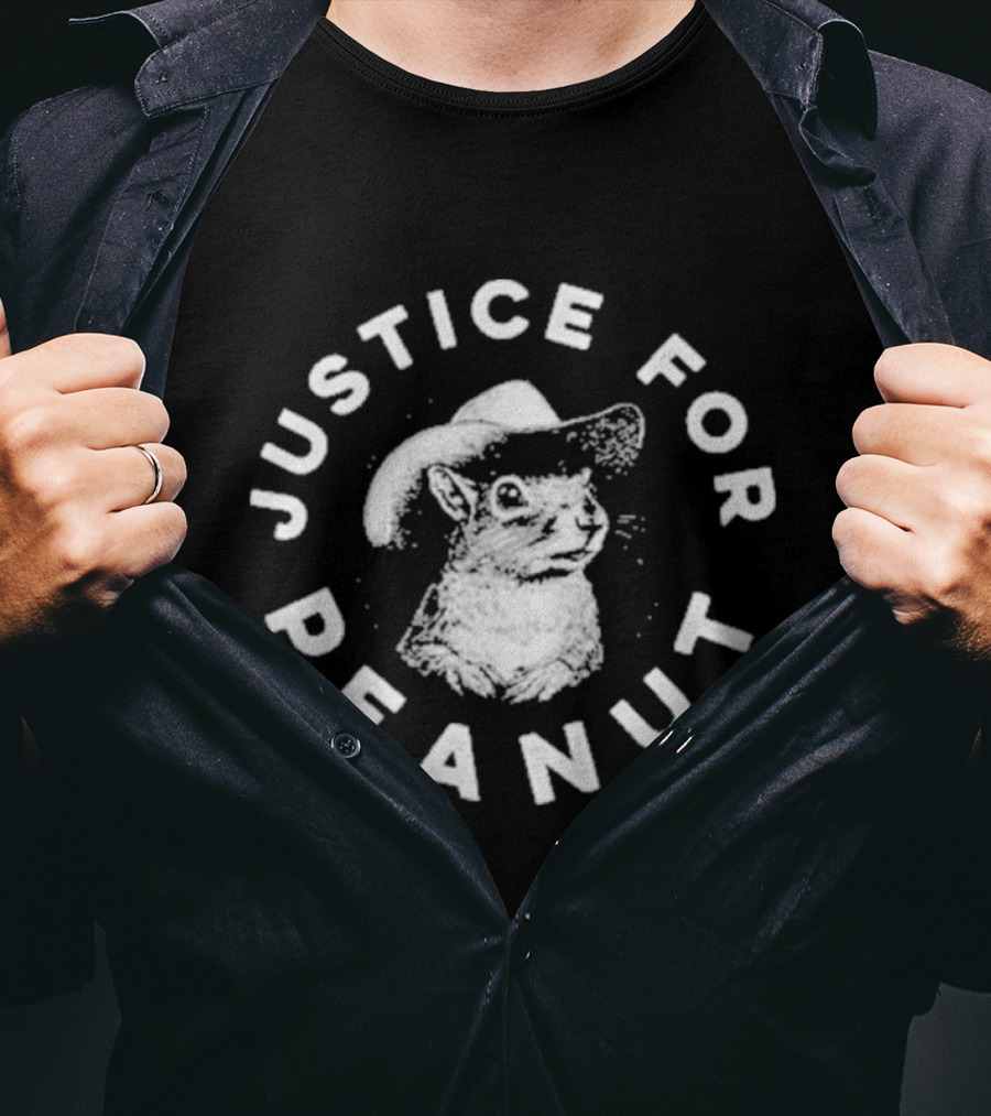 Squirrel Cowboy Justice For Peanut Iconic Text Circle T-Shirt