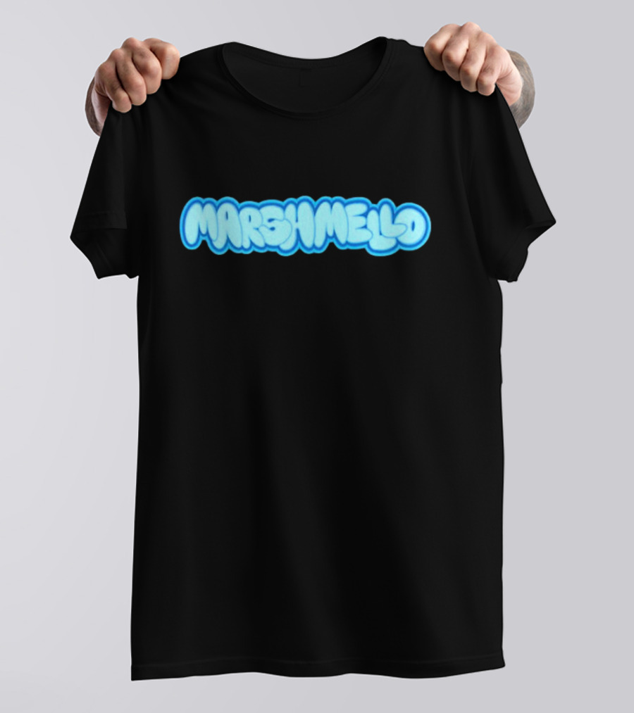 MARSHMELLO Bubble Style Logo Blue Text T-Shirt