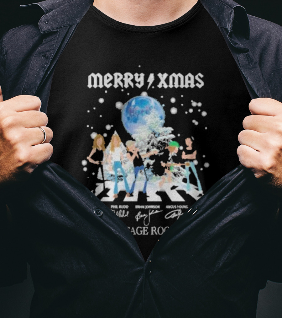 Merry Xmas AC DC High Voltage Rock N Roll Cliff Williams Phil Rudd Brian Johnson Angus Young Stevie Young T-Shirt