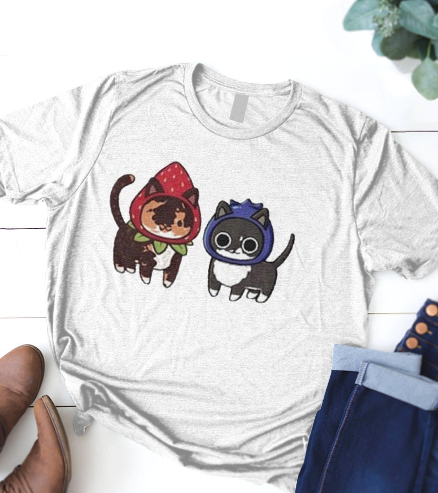 Biscuit And Muffin Fruit Cats In Strawberry And Blueberry Outfits T-Shirt