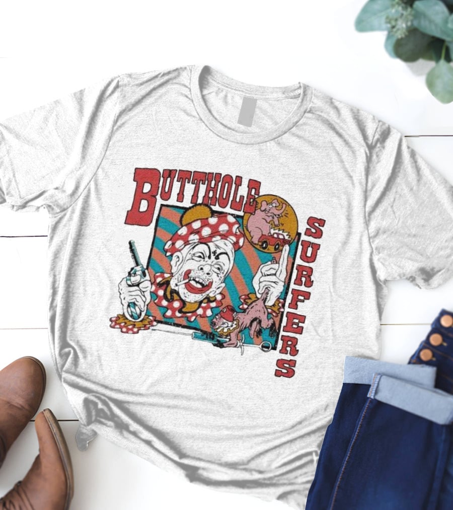 Butthole Surfers Clown With Gun And Pig On Wheels T-Shirt