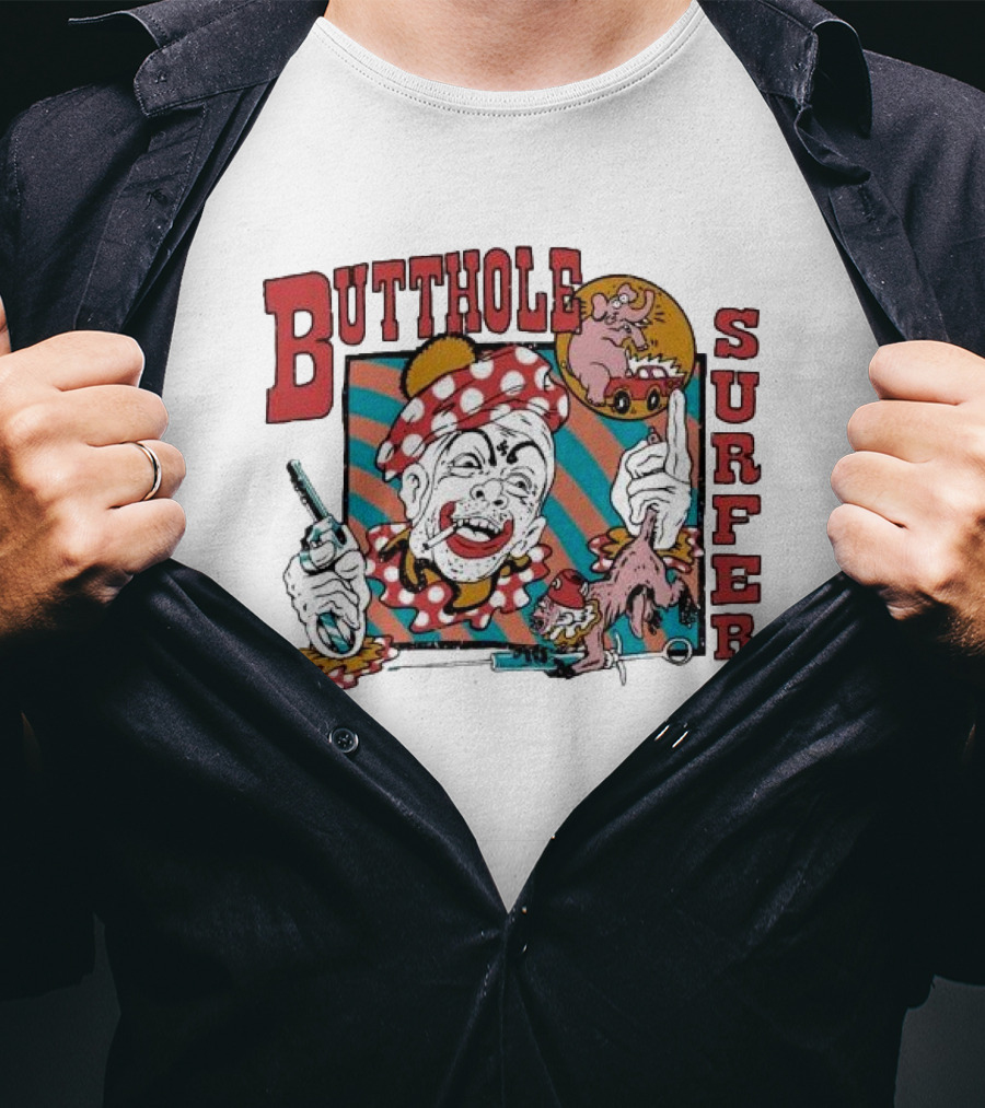 Butthole Surfers Clown With Gun And Pig On Wheels T-Shirt