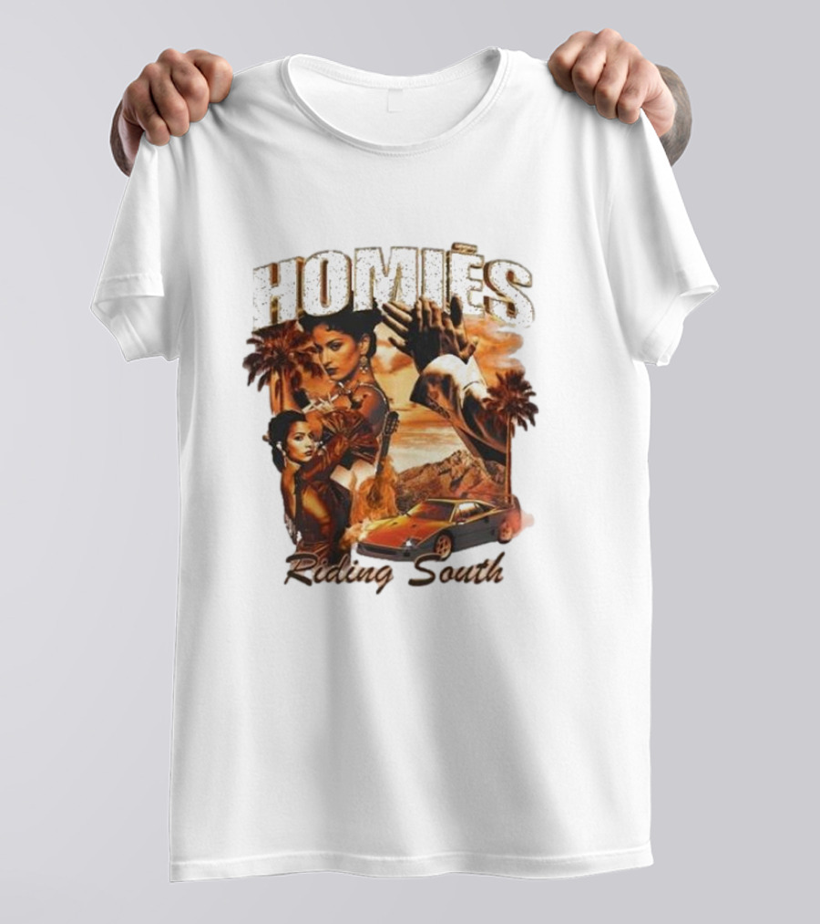 Homies Riding South Vintage Sunset Car Palms T-Shirt
