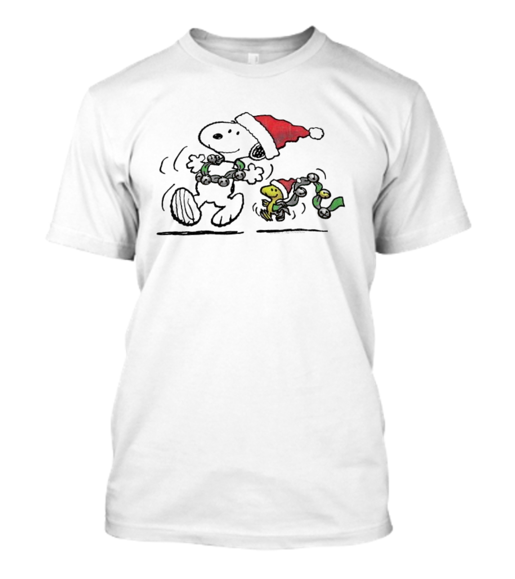 Snoopy And Woodstock Dancing In Santa Hats Christmas T-Shirt