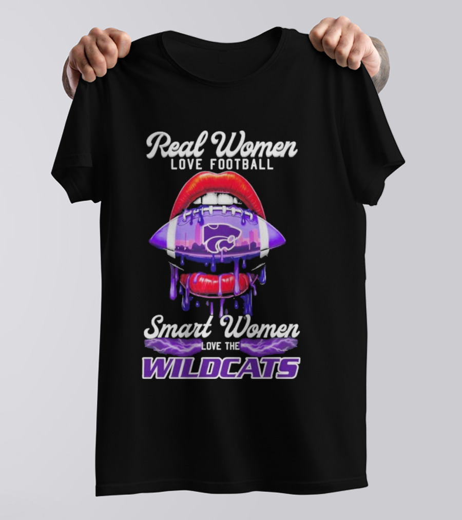 Real Women Love Football Smart Women Love The Wildcats Kansas State Lips T-Shirt