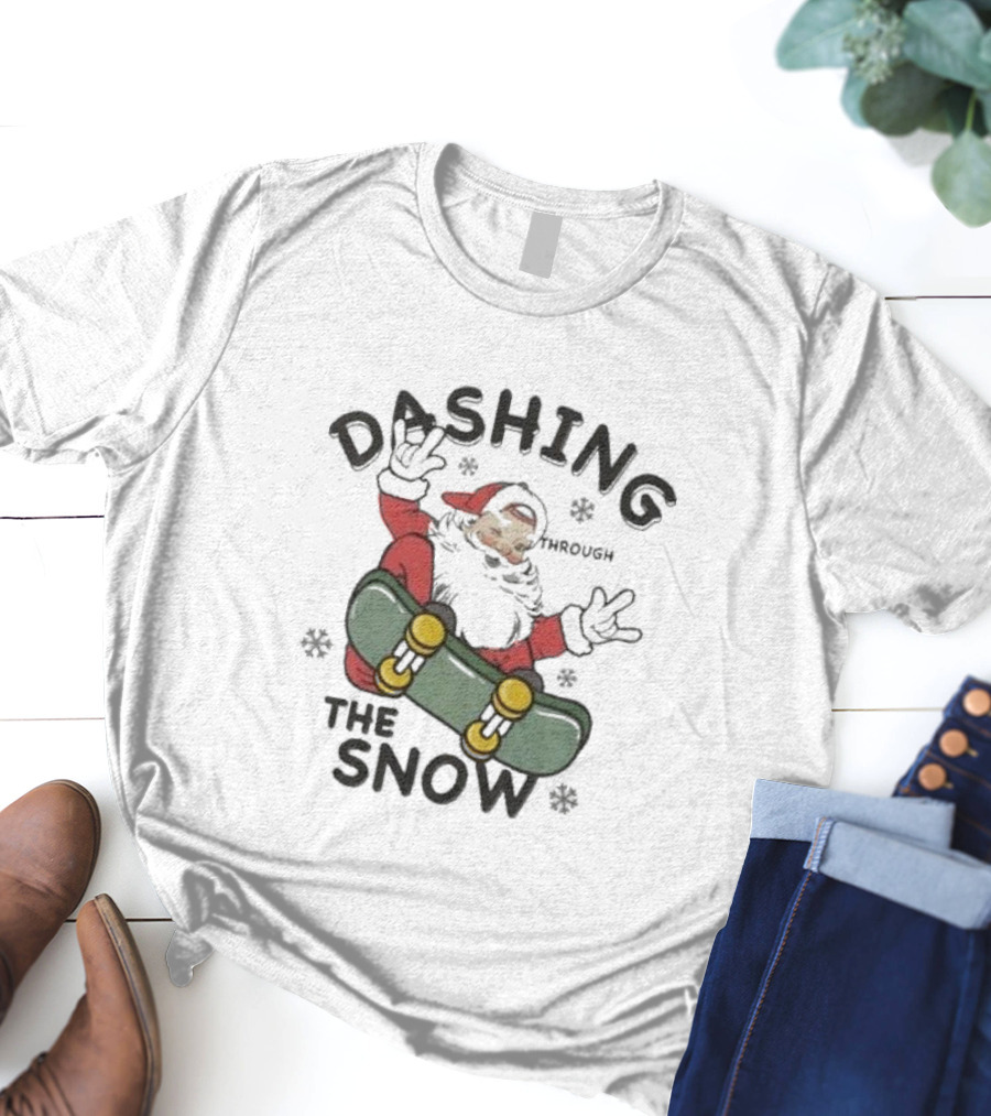 Santa Dashing Through The Snow On Snowboard Christmas T-Shirt