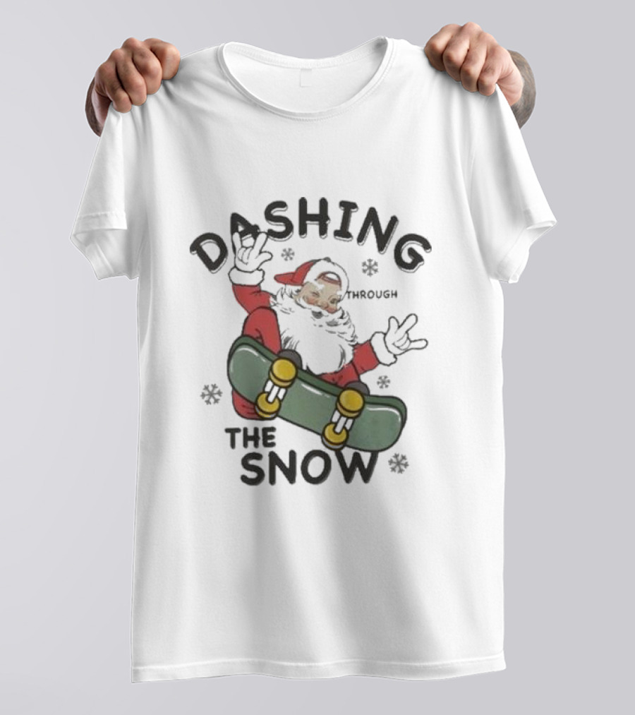 Santa Dashing Through The Snow On Snowboard Christmas T-Shirt