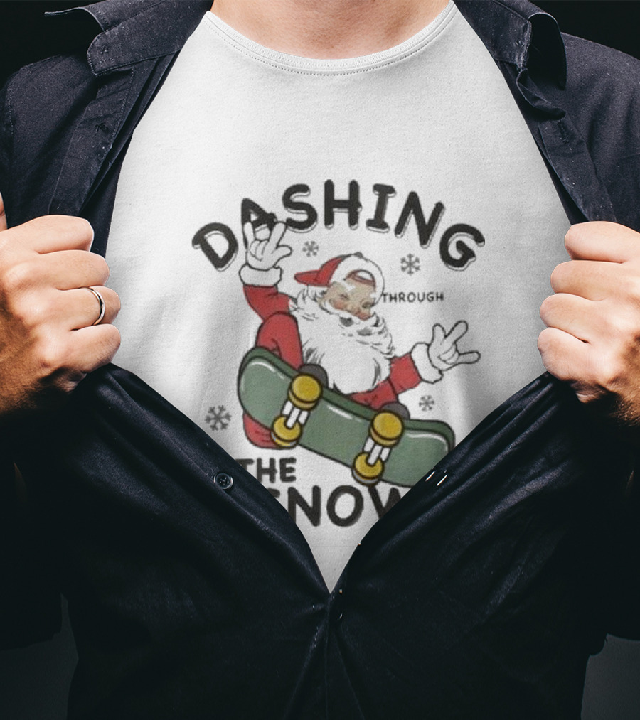 Santa Dashing Through The Snow On Snowboard Christmas T-Shirt