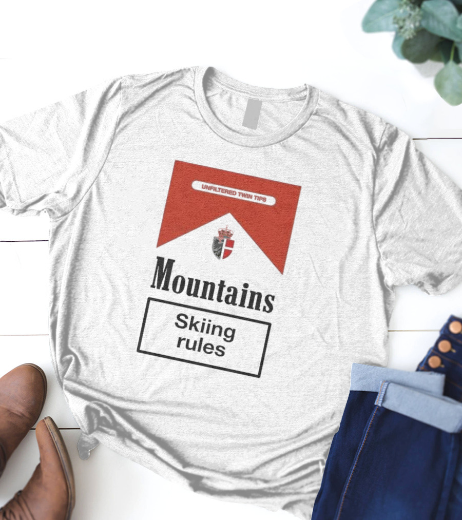 Unfiltered Twin Tips Mountains Skiing Rules Crest T-Shirt