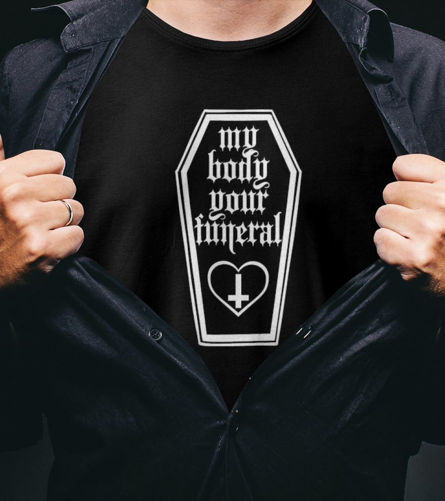 My Body Your Funeral Coffin Heart Inverted Cross Gothic T-Shirt