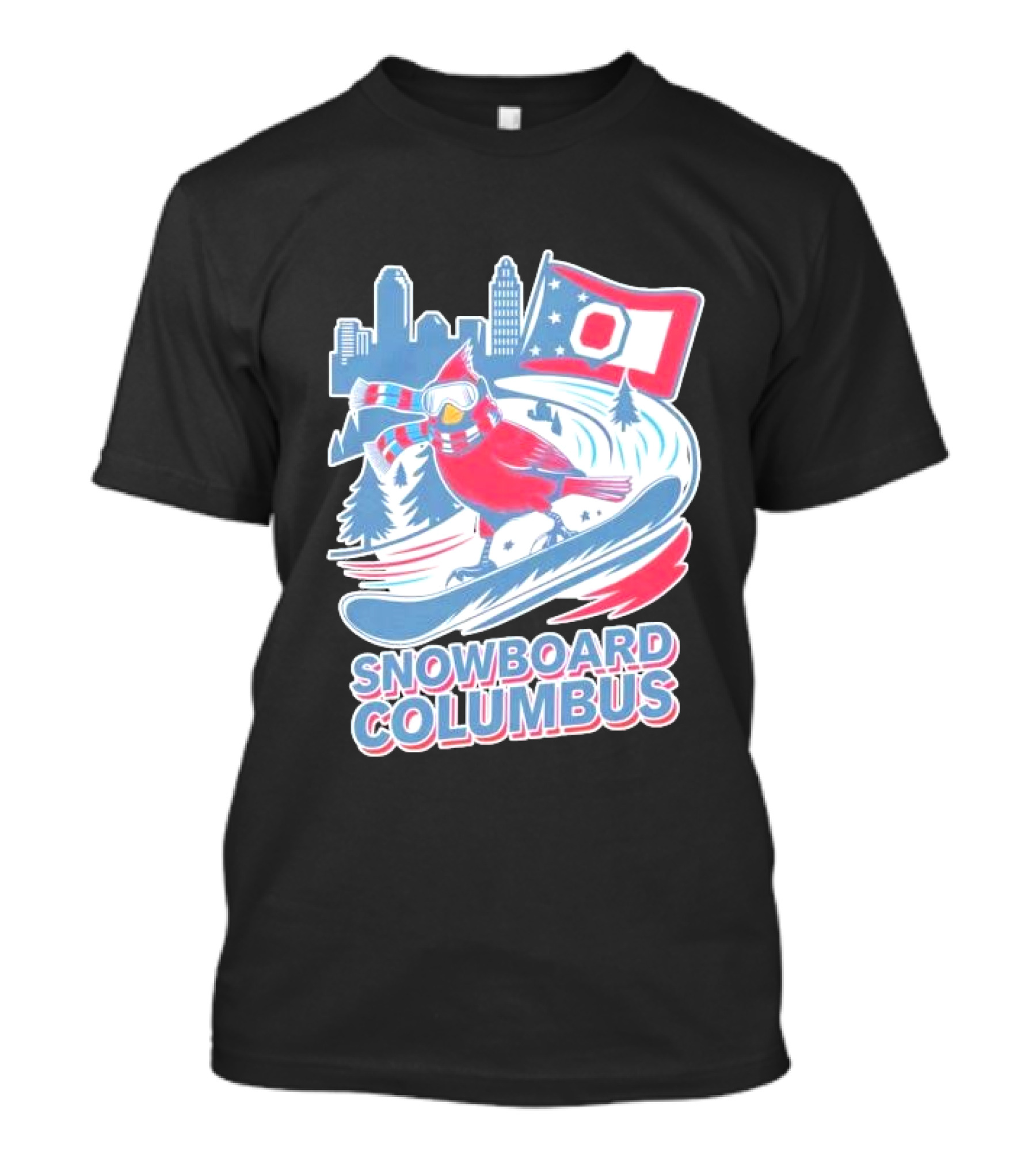 Snowboard Columbus Cardinal USA Snowboarding Animal Skyline Flag T-Shirt