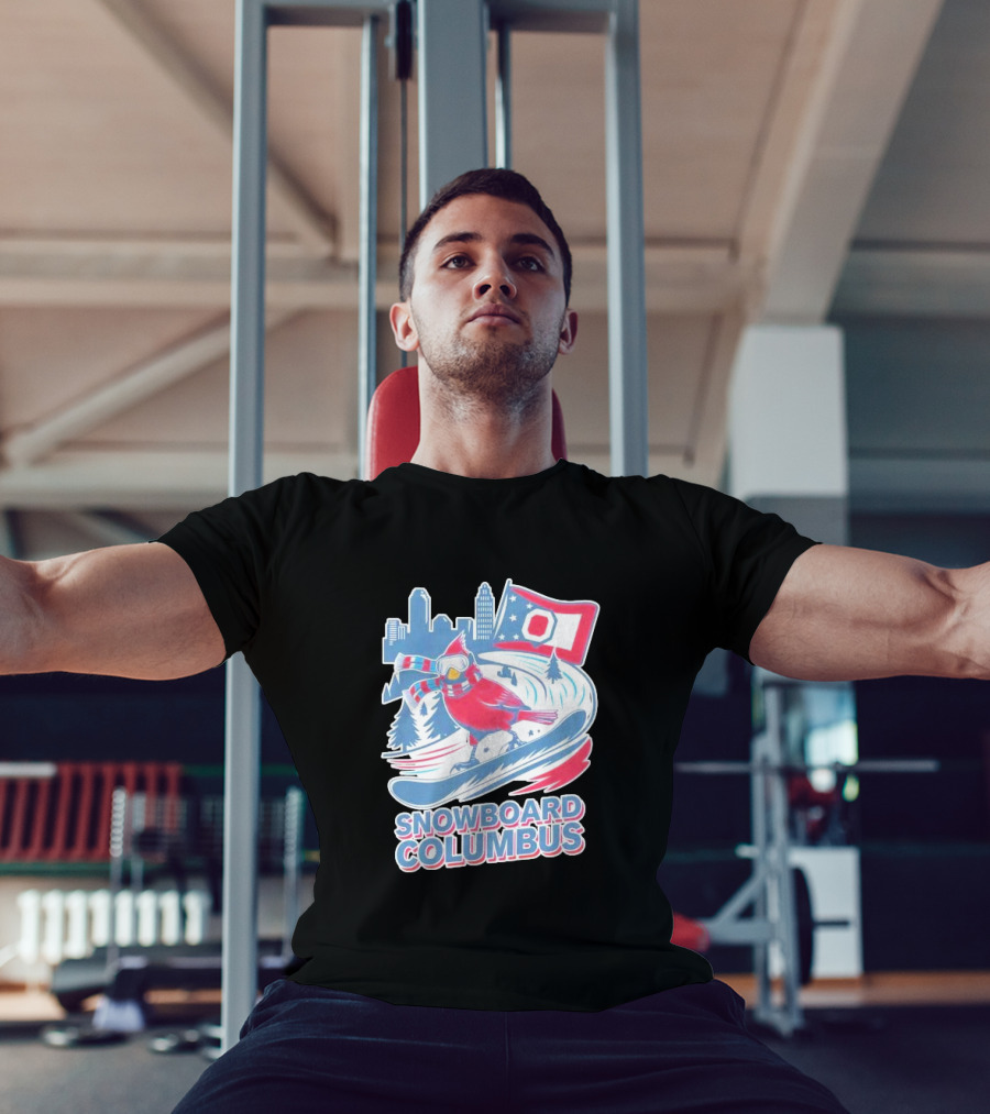 Snowboard Columbus Cardinal USA Snowboarding Animal Skyline Flag T-Shirt