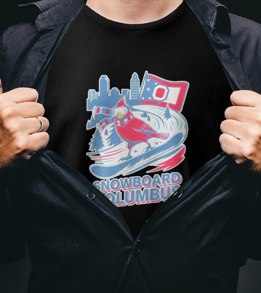 Snowboard Columbus Cardinal USA Snowboarding Animal Skyline Flag T-Shirt