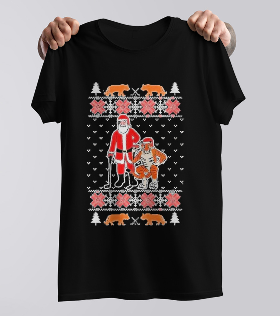 Golf Santa Tiger Vision Ugly Christmas T-Shirt