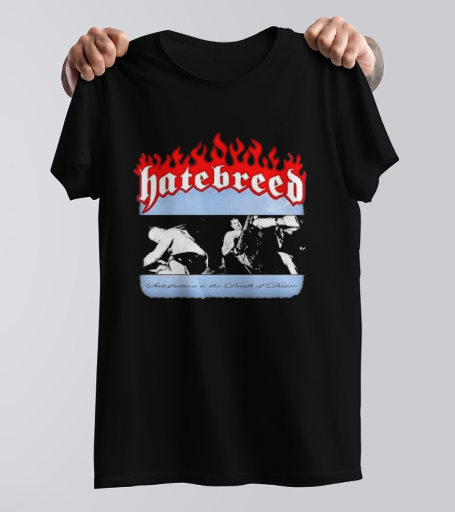 Hatebreed Flames Satisfaction Is The Death Of Desire Black And White Band Scene T-Shirt