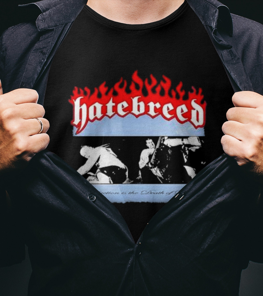 Hatebreed Flames Satisfaction Is The Death Of Desire Black And White Band Scene T-Shirt