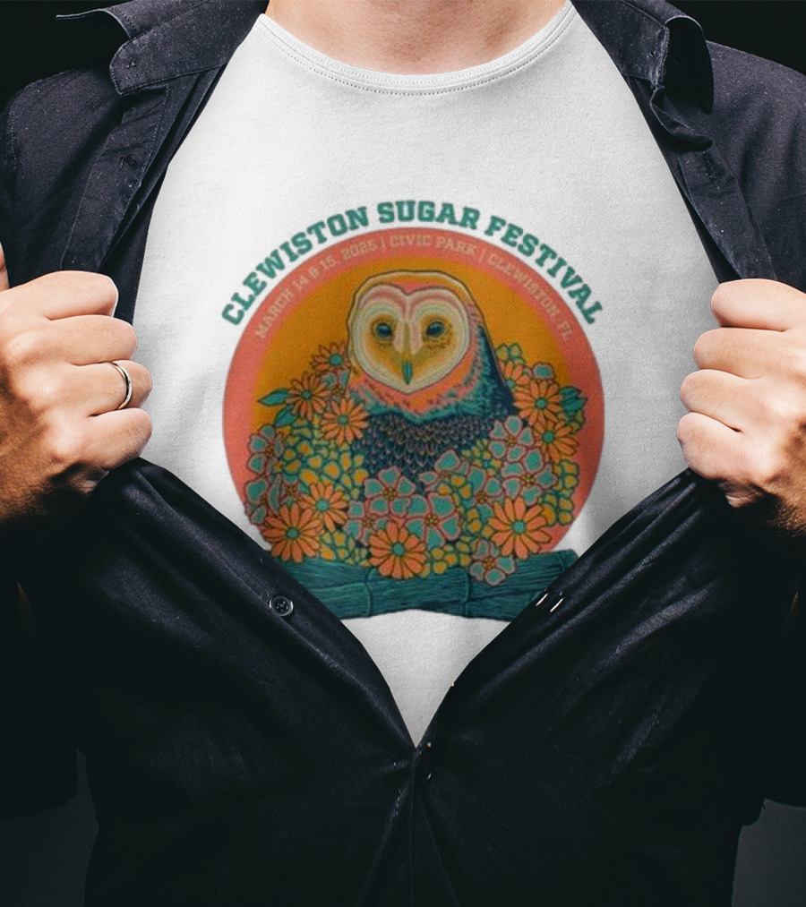 Clewiston Sugar Festival March 14-15 2025 Civic Park Clewiston FL Owl And Flowers T-Shirt