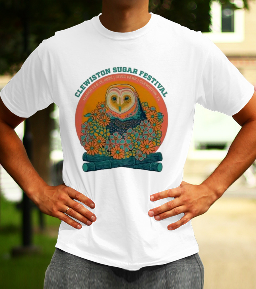 Clewiston Sugar Festival March 14-15 2025 Civic Park Clewiston FL Owl And Flowers T-Shirt