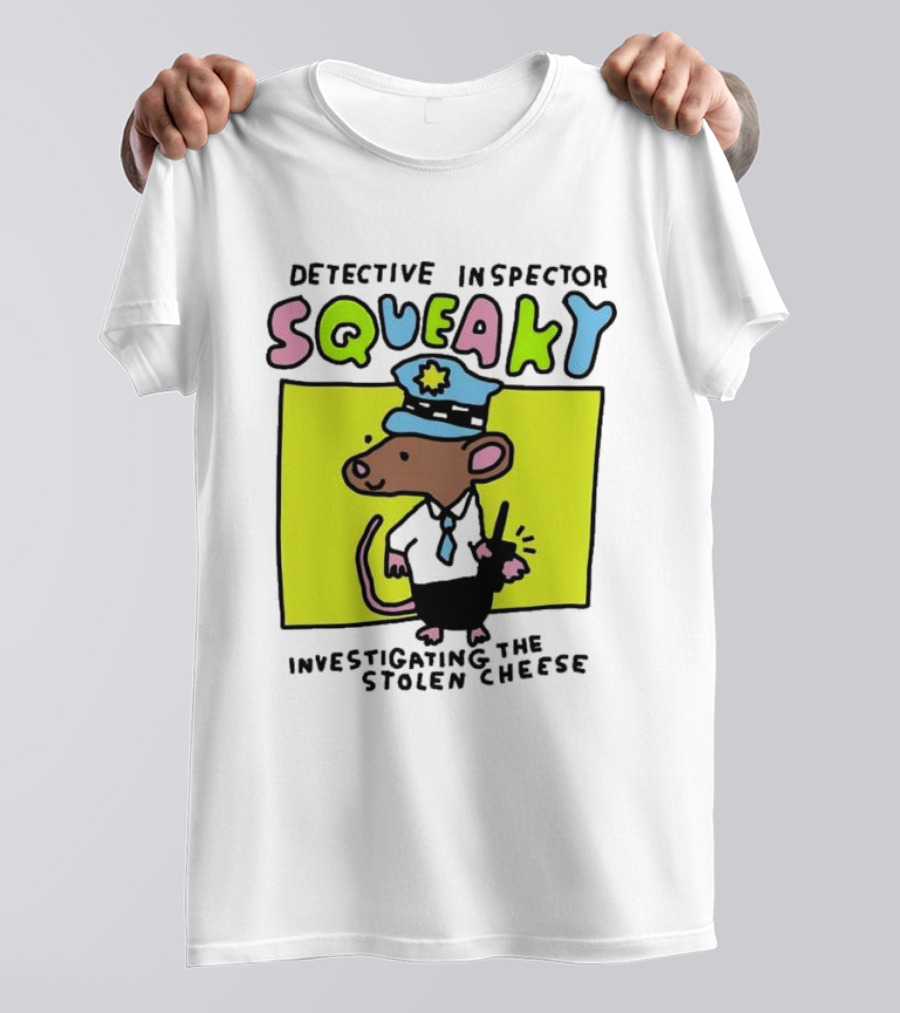 Detective Inspector Squeaky Investigating The Stolen Cheese Mouse Policeman Cartoon T-Shirt