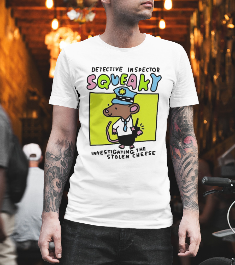 Detective Inspector Squeaky Investigating The Stolen Cheese Mouse Policeman Cartoon T-Shirt