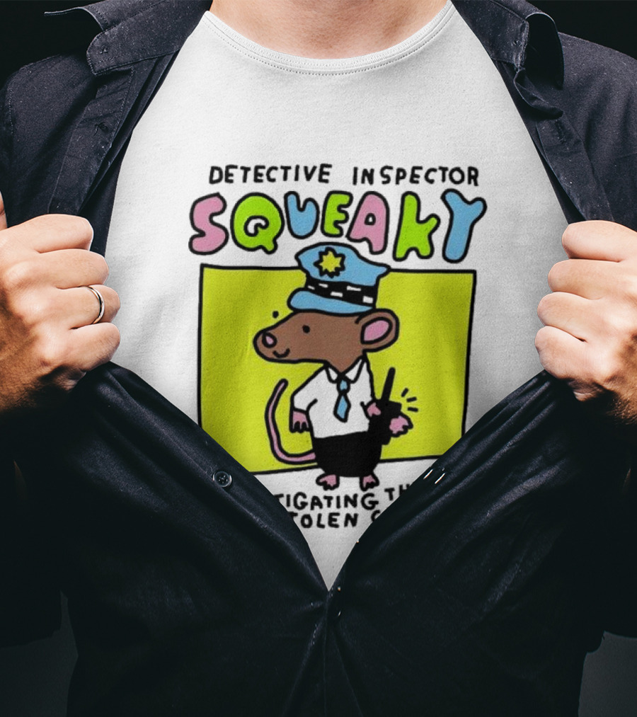 Detective Inspector Squeaky Investigating The Stolen Cheese Mouse Policeman Cartoon T-Shirt