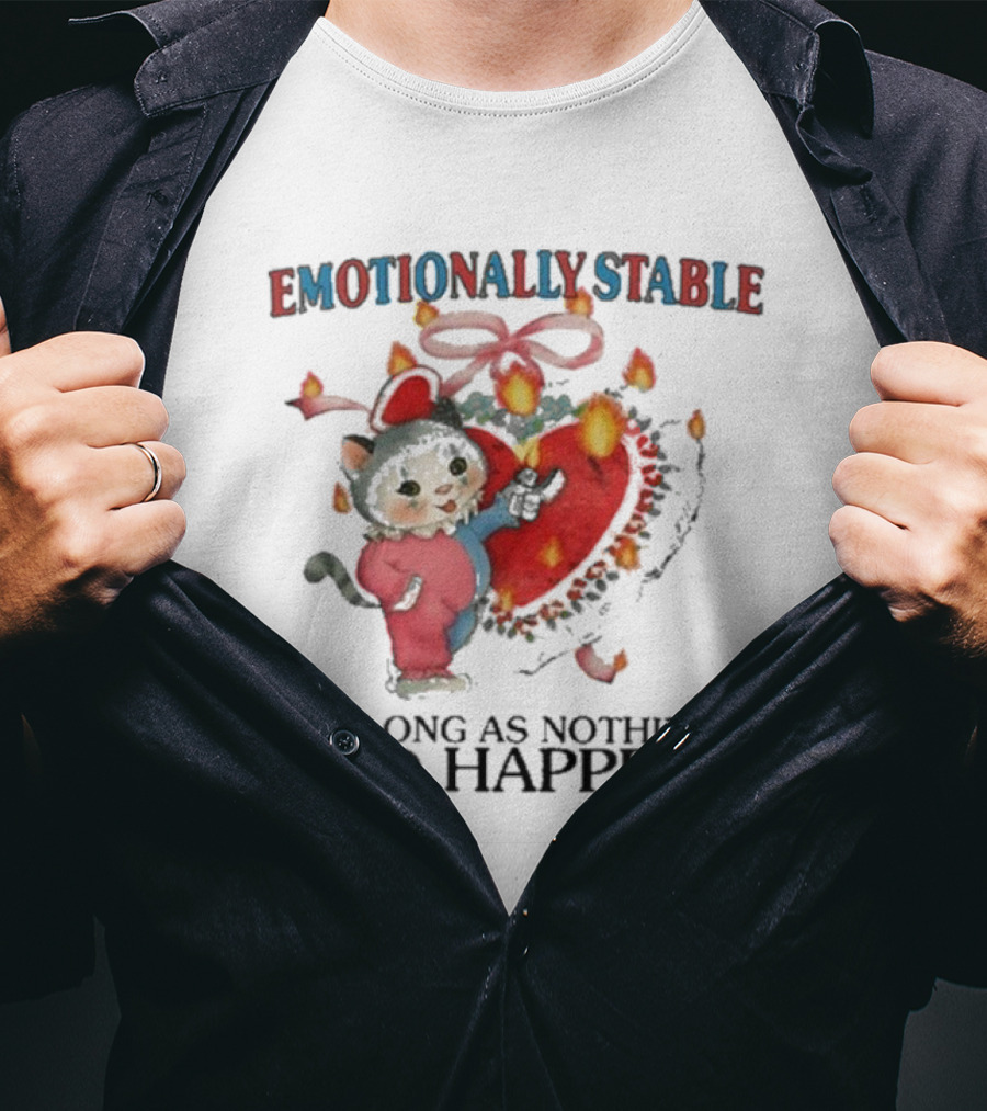 Emotionally Stable Cat In Christmas Outfit As Long As Nothing Bad Happens T-Shirt