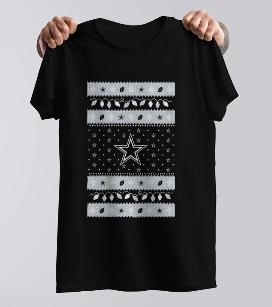 Dallas Cowboys Star Holiday Lights Merry Christmas T-Shirt