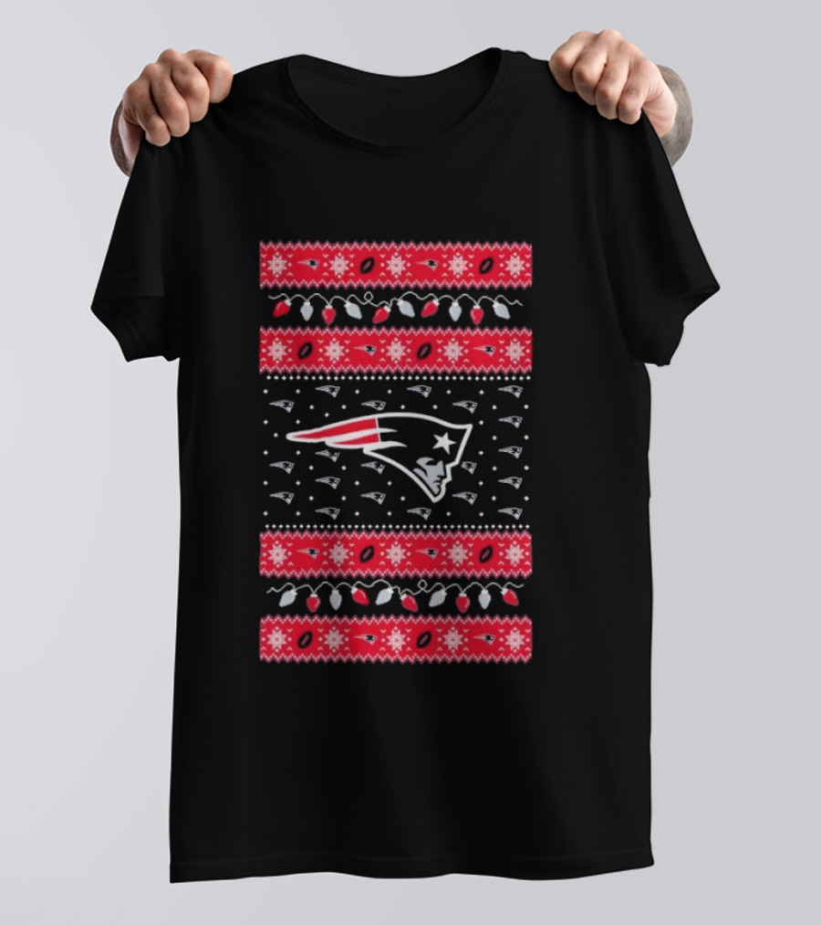 New England Patriots Christmas Holiday Lights T-Shirt