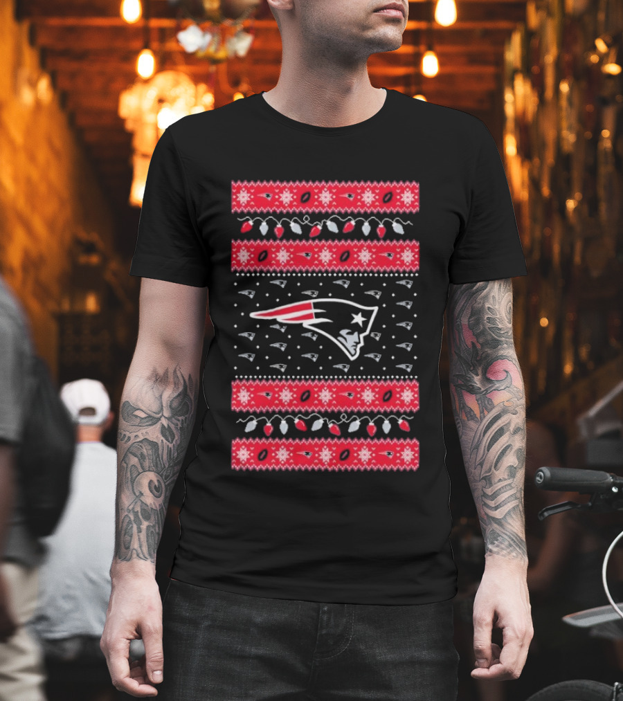 New England Patriots Christmas Holiday Lights T-Shirt