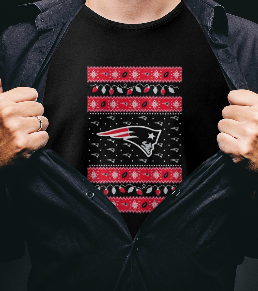 New England Patriots Christmas Holiday Lights T-Shirt