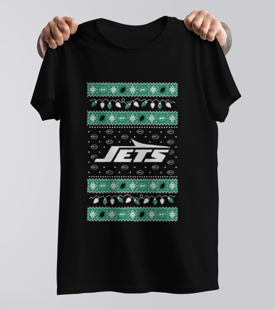 New York Jets Christmas Lights Holiday T-Shirt