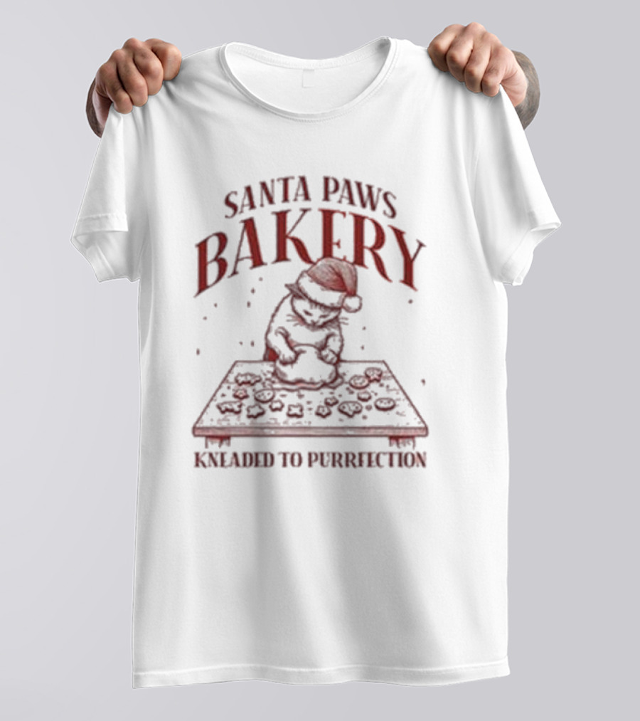 Santa Paws Bakery Kneaded To Purrfection Christmas Cat Baking T-Shirt