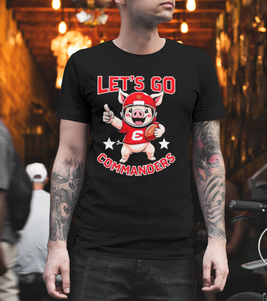 Let's Go Commanders Pig Mascot Thumbs Up Football T-Shirt