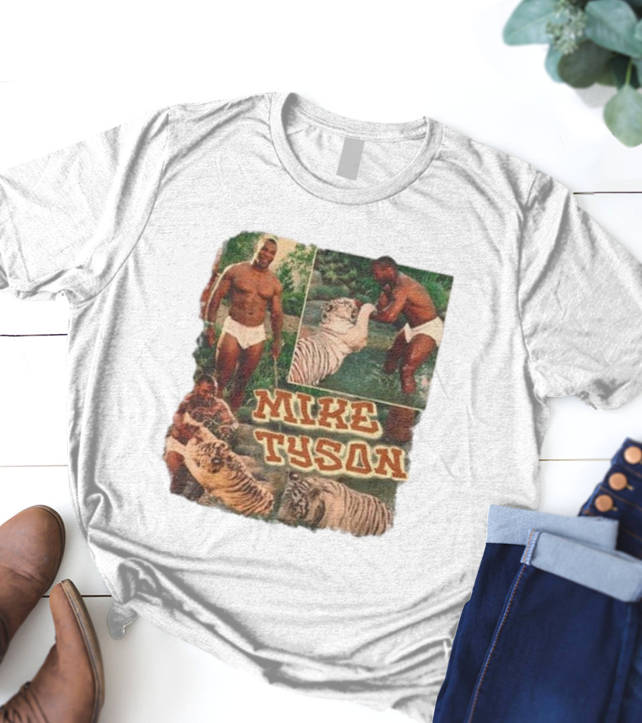 Mike Tyson With Tigers Vintage 90s Style Collage T-Shirt