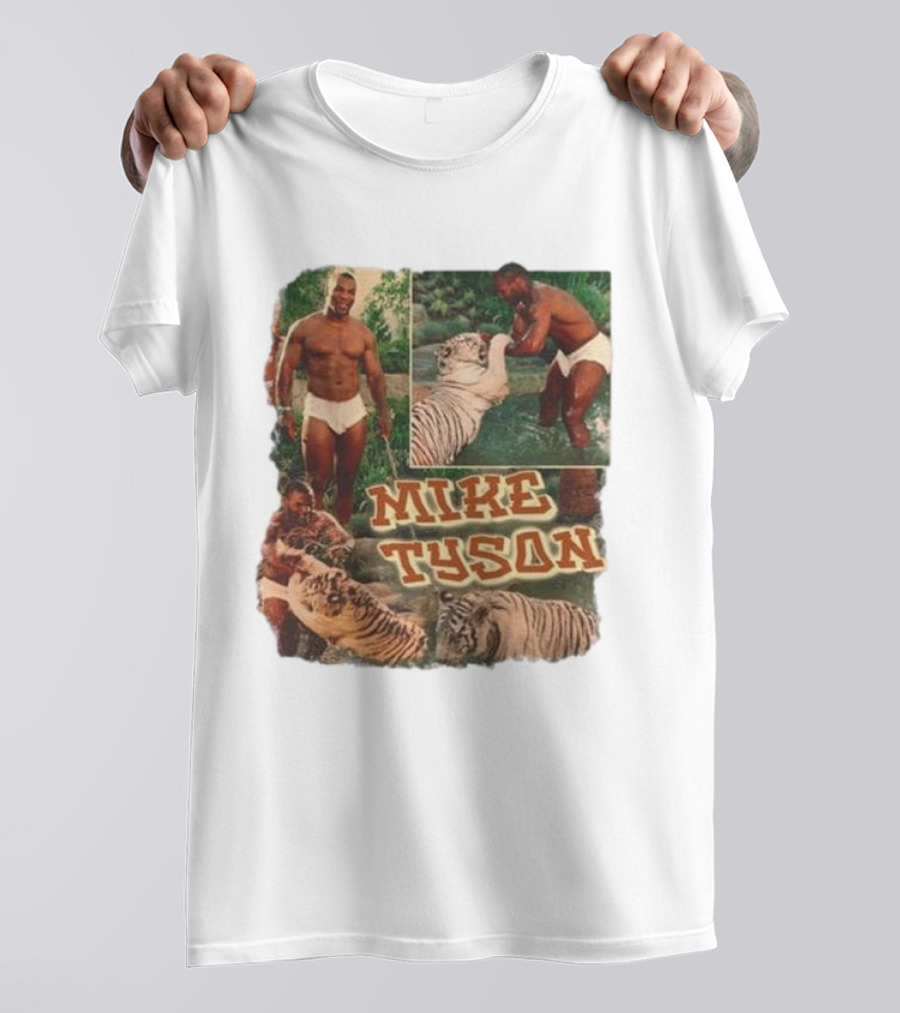 Mike Tyson With Tigers Vintage 90s Style Collage T-Shirt