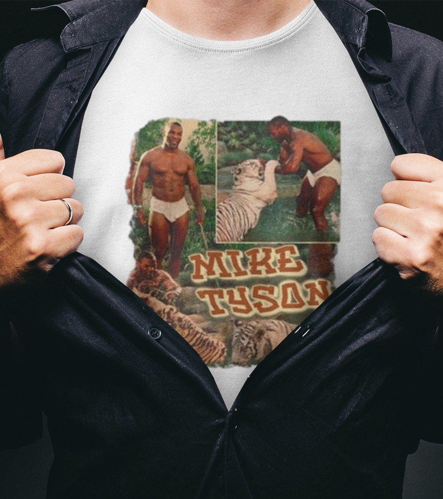 Mike Tyson With Tigers Vintage 90s Style Collage T-Shirt