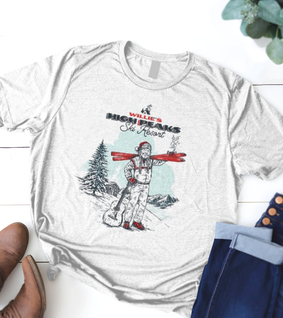 Willie Nelson High Peaks Ski Resort Winter Scene T-Shirt