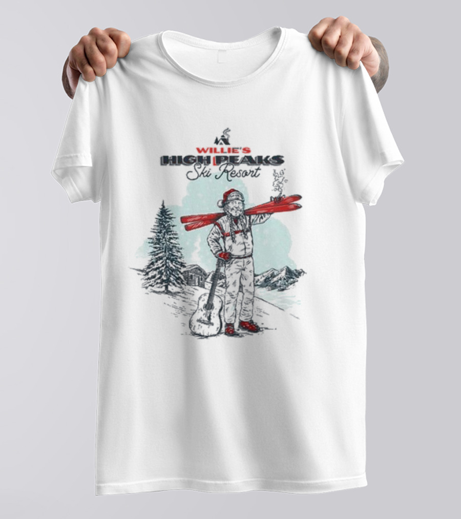 Willie Nelson High Peaks Ski Resort Winter Scene T-Shirt