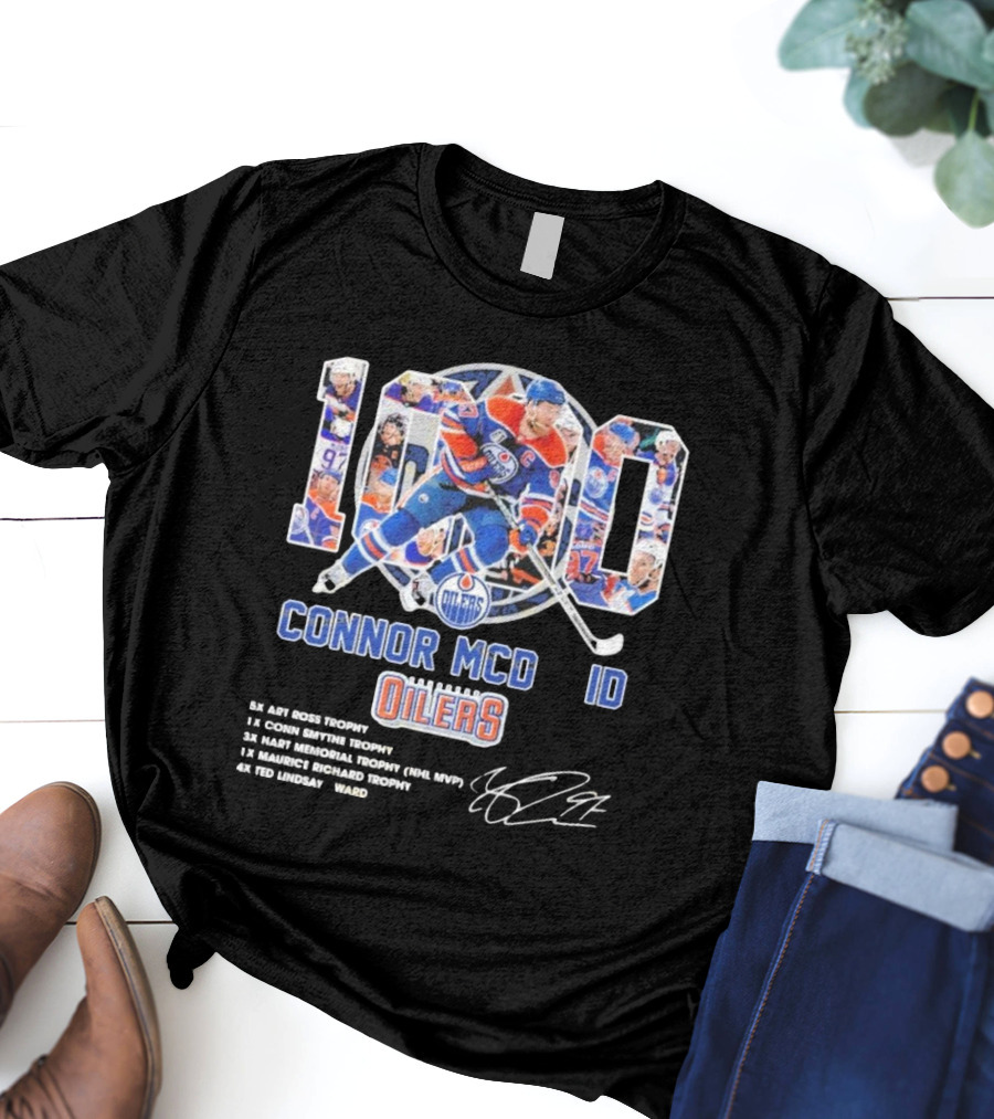 Connor McDavid 1000 Edmonton Oilers NHL Achievements Signature Collection T-Shirt
