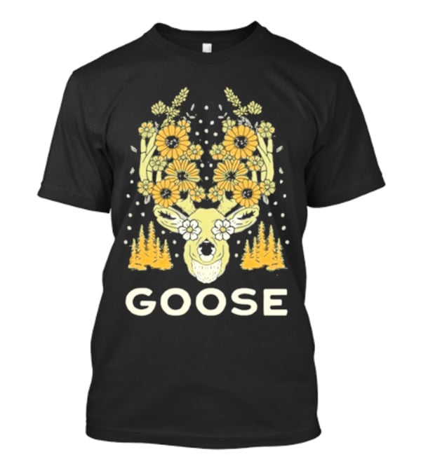 Goose Yellow Floral Antlers With Forest Elements T-Shirt