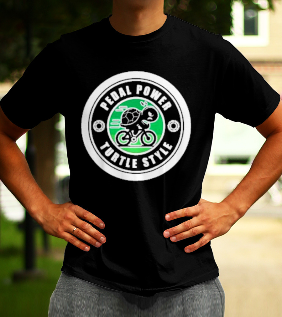 Pedal Power Turtle Style Bike Riding Speed Badge T-Shirt