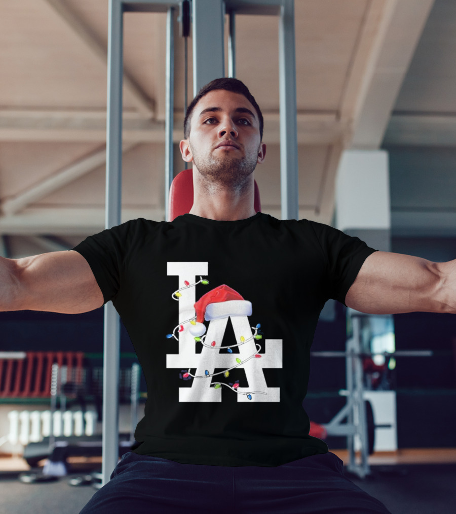 Los Angeles LA Merry Christmas Santa Hat Lights Holiday 2D T-Shirt