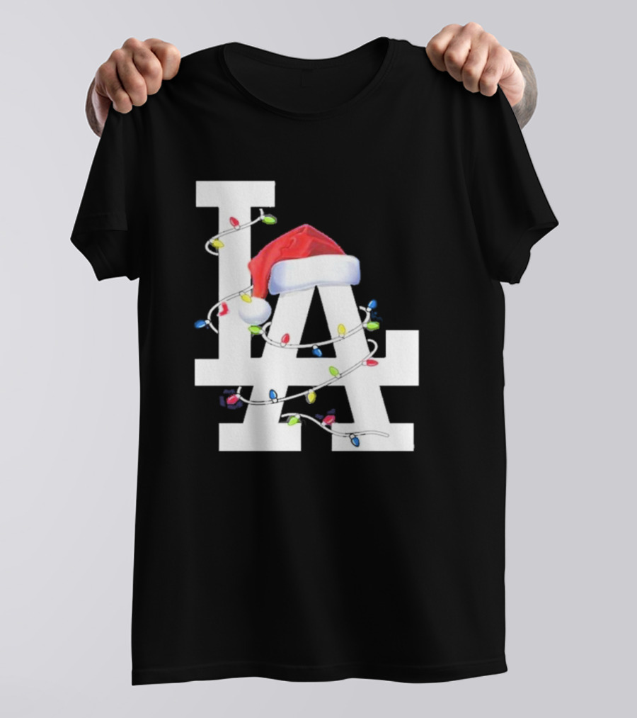 Los Angeles LA Merry Christmas Santa Hat Lights Holiday 2D T-Shirt