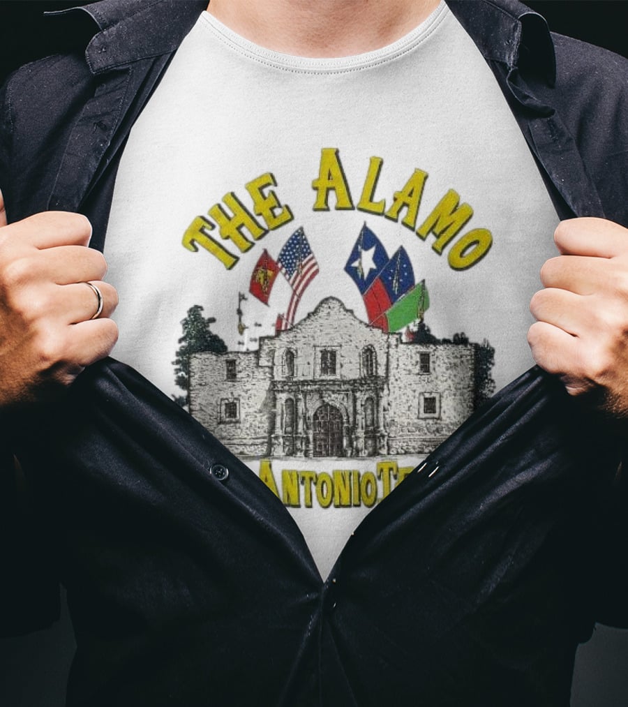 The Alamo San Antonio Texas Flags Historic Landmark Image T-Shirt