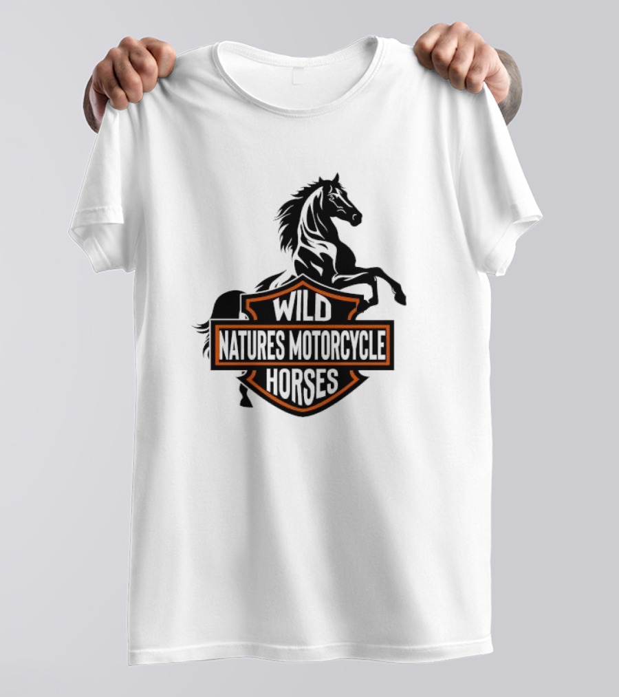Wild Natures Motorcycle Horses Hang Over Gang Iconic Wild Horse Badge Motif T-Shirt