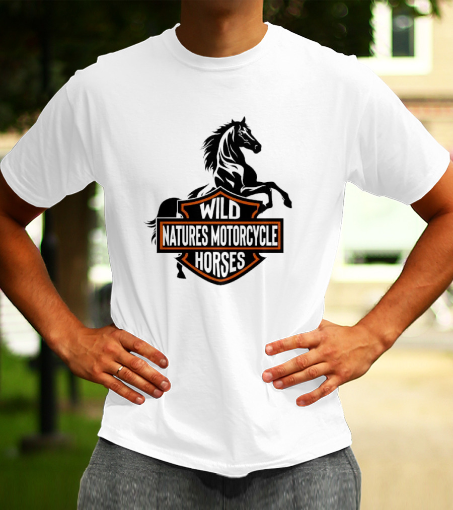 Wild Natures Motorcycle Horses Hang Over Gang Iconic Wild Horse Badge Motif T-Shirt