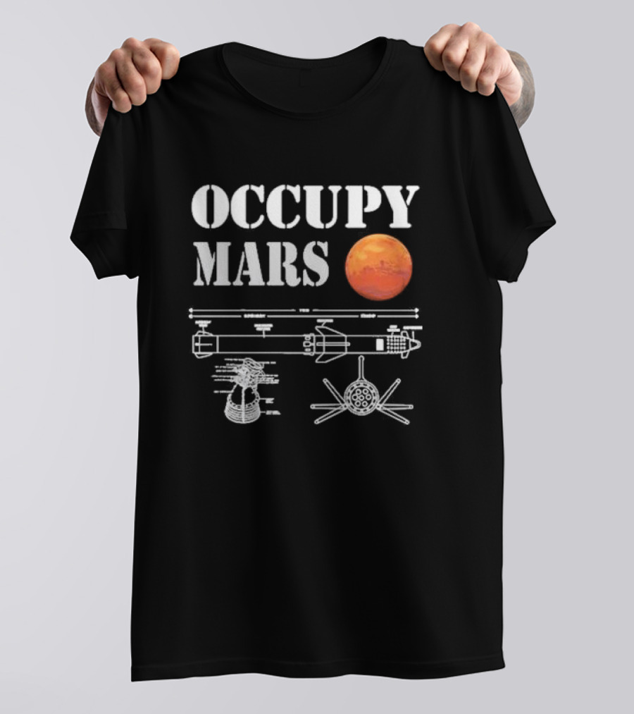 Elon Musk Occupy Mars Starship Rocket Blueprint With Planet Mars T-Shirt