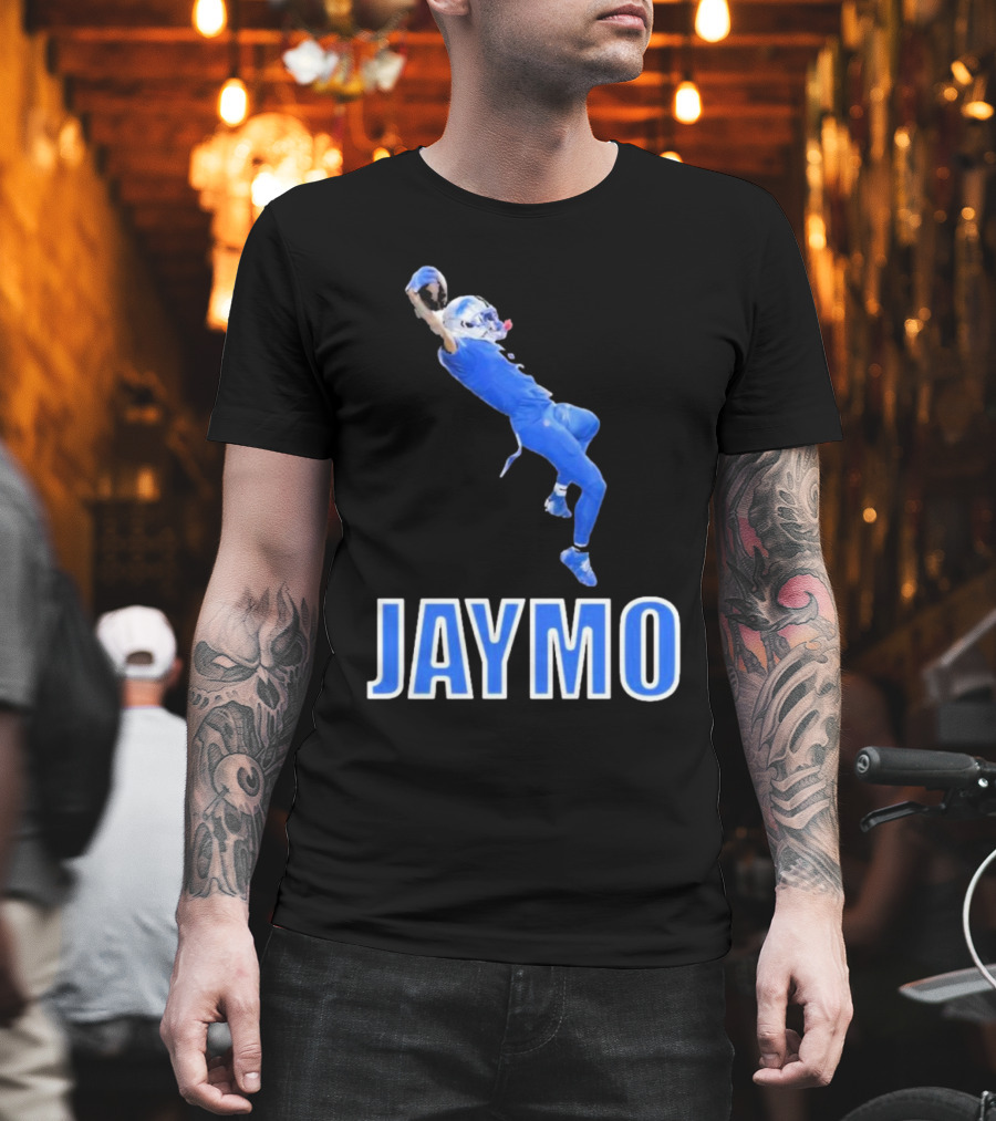 Jaymo Football Catch Jump Athlete Sports Blue Uniform T-Shirt
