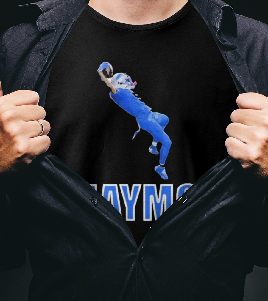 Jaymo Football Catch Jump Athlete Sports Blue Uniform T-Shirt