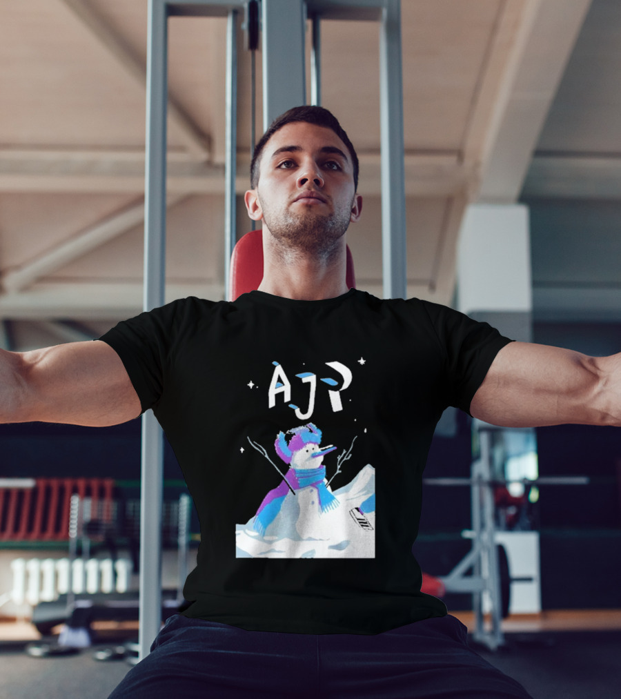 AJR Snowman With Scarf And Hat In Winter Scene T-Shirt